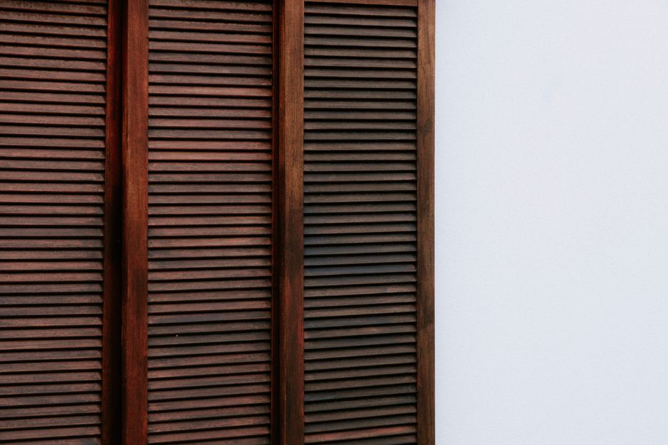 Close up of classic wooden plantation shutters